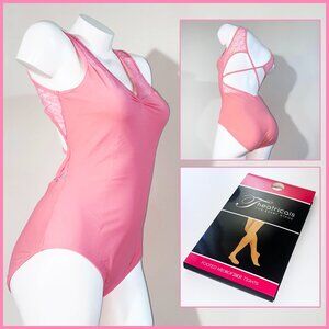 NEW BALTOGS DANCE BUNDLE - L CORAL LEOTARD & L BALLET PINK FOOTED TIGHTS
